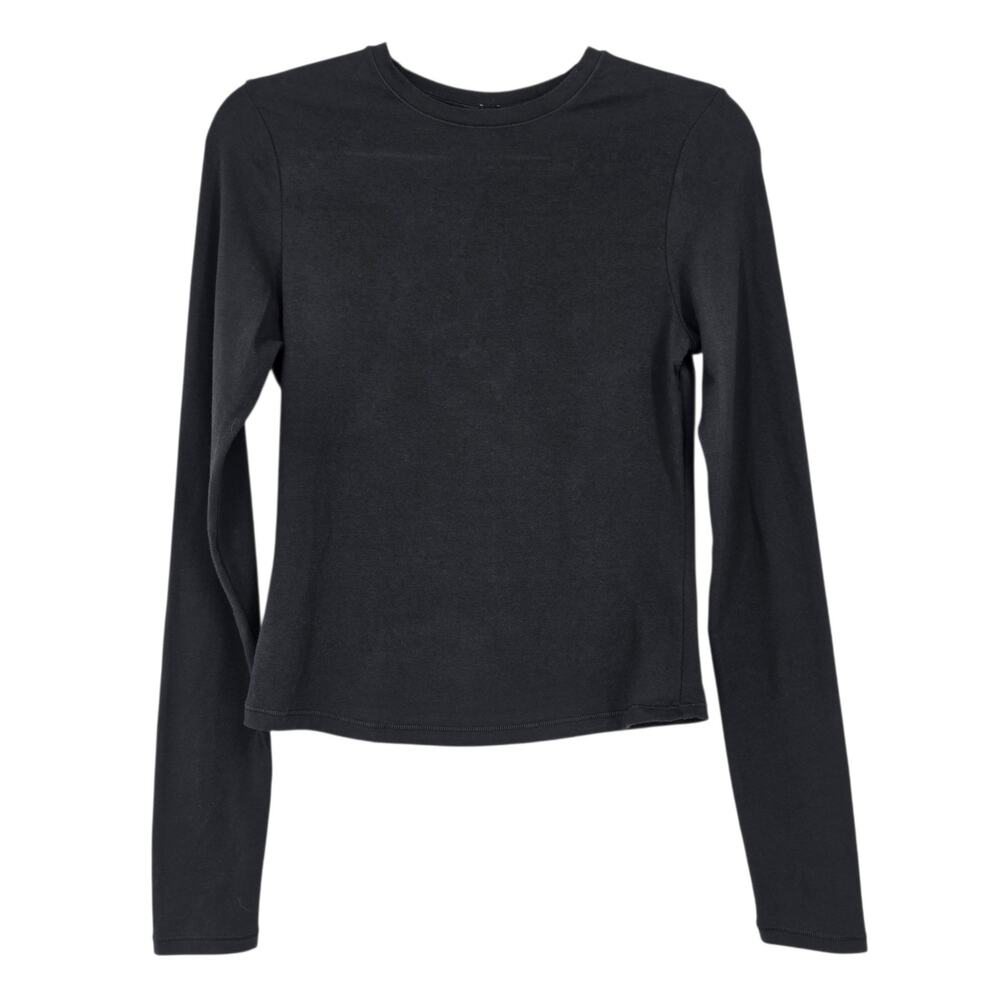 NWT Skims Black Cotton Jersey Crewneck Long Sleeve Form Fitting T-shirt Size M